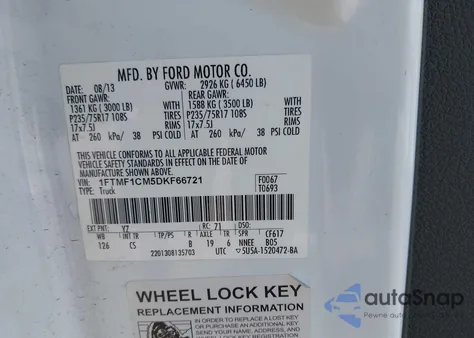 2013 Ford F-150 Xl из США, поврежденный, VIN 1FTMF1CM5DKF66721